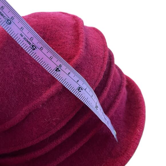 Toucan Collection Red Cloche Women SZ 6 1/2 Vintage With Flower Wool Retro Chic - Picture 8 of 11
